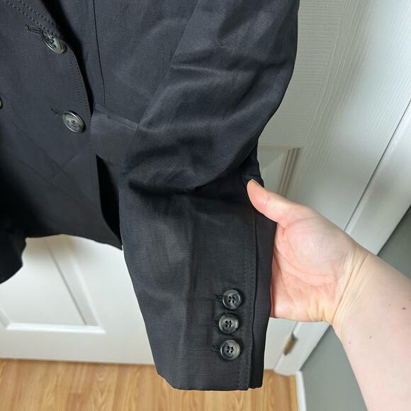 Smythe Black Oversized Linen Blend Double Breasted Long Sleeve Blazer L - Picture 7 of 12